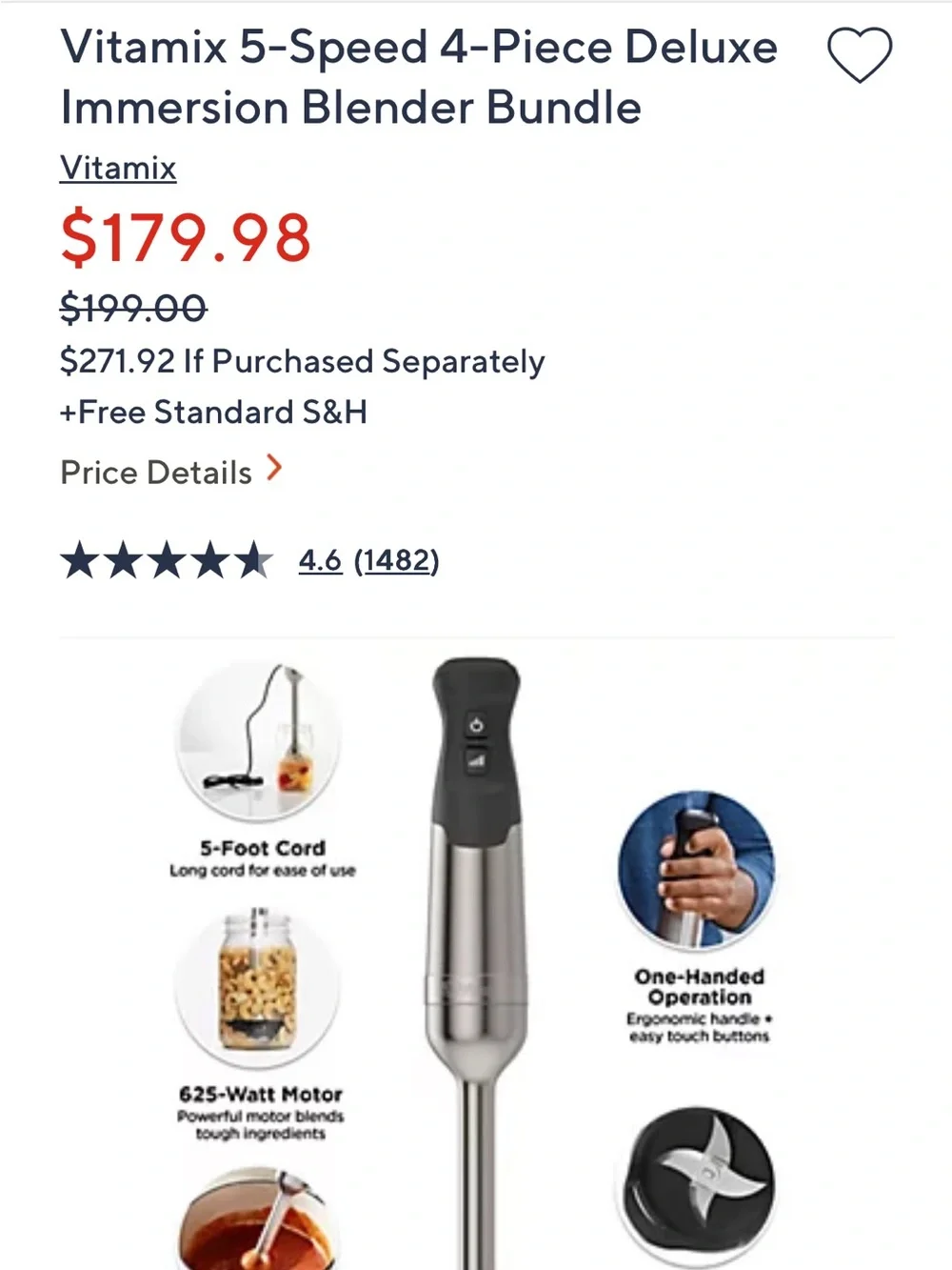 Vitamix Hand Immersion Blender Set with Chopper & Whisk - Black/Silver brand new